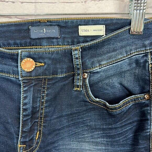 Jacob Davis Jeans Womens Uma Ankle Skinny Dark Wash Midrise Stretch Flaw - Picture 3 of 11